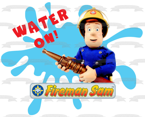 Fireman Sam Water on Fire Hose Water Splash Background Edible Cake Topper Image ABPID12074