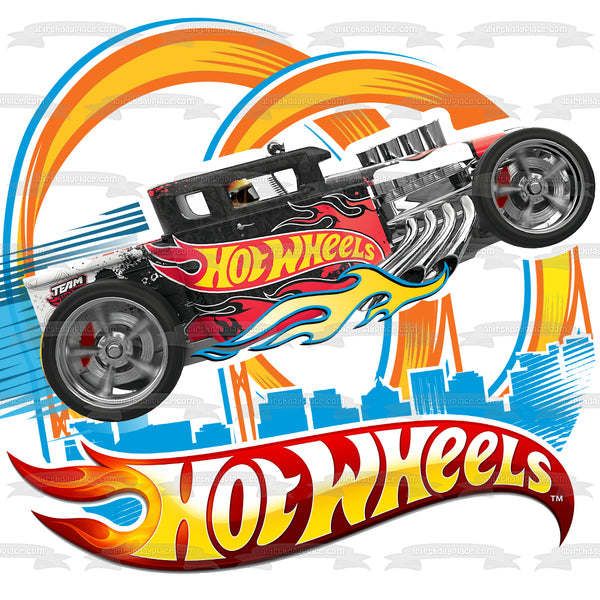 Mattel Hot Wheels Black and Silver Race Car Edible Cake Topper Image ABPID12144