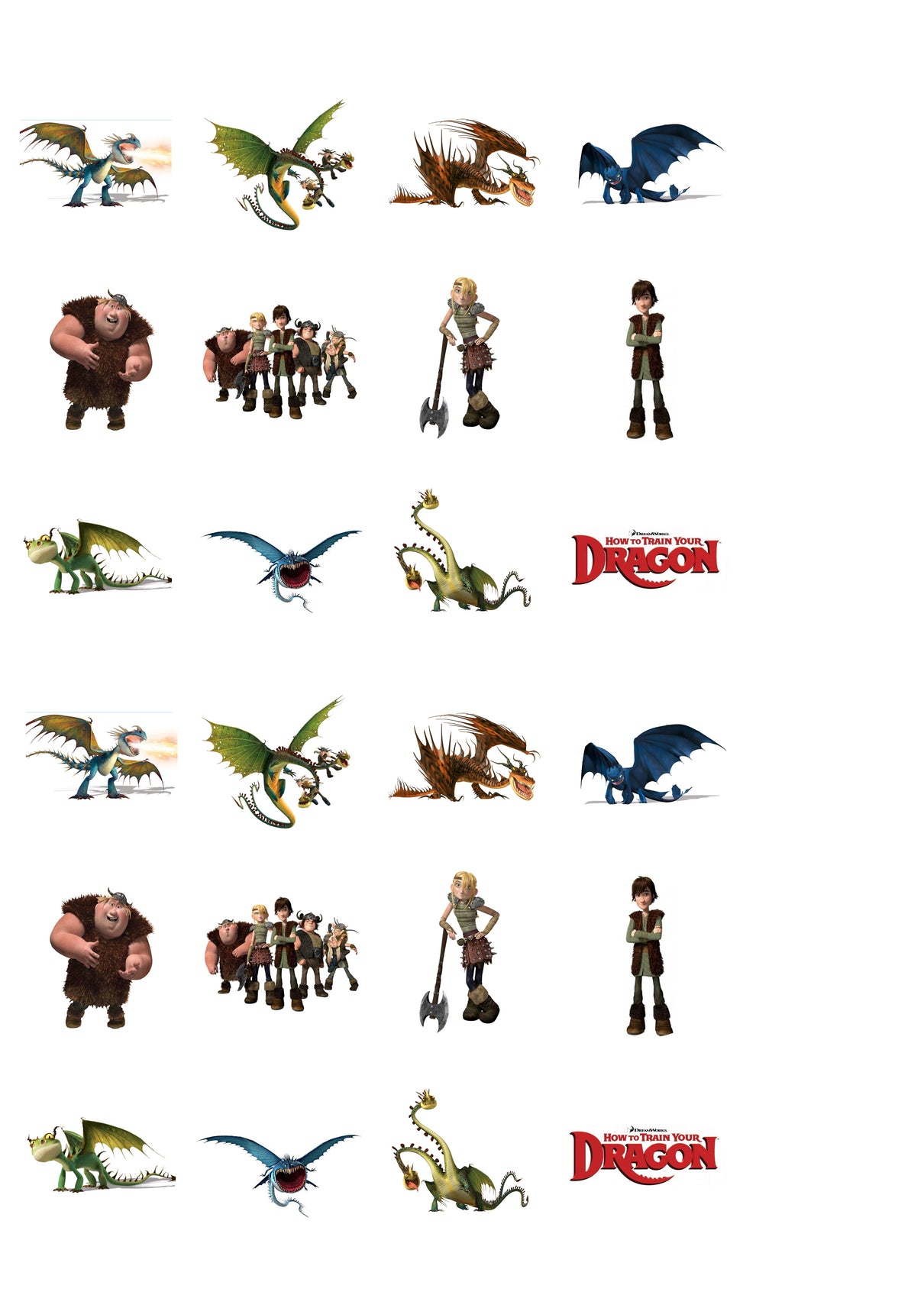 How to Train Your Dragon Toothless Hiccup Astrid Gobber Tuffnut Hookfang Arctic Rumblehorn Night Fury Edible Cupcake Topper Images ABPID12155