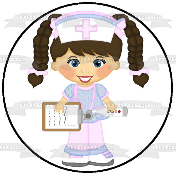 Cartoon Nurse Clipboard Stethescope Thermometer Edible Cake Topper Image ABPID12463