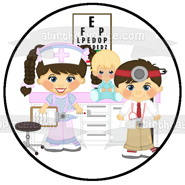 Cartoon Nurse Baby Doctor Stethescope Edible Cake Topper Image ABPID12464