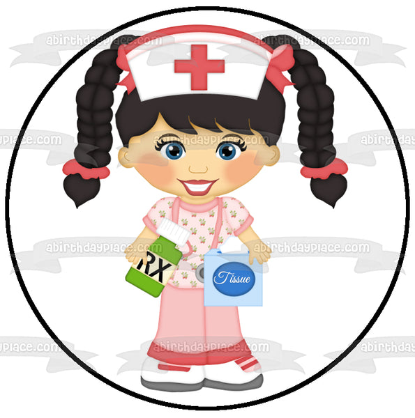 Cartoon Nurse Tissues Stethoscope Prescription Bottle Edible Cake Topper Image ABPID12465