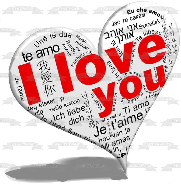I Love You In Several Languages Edible Cake Topper Image ABPID12624