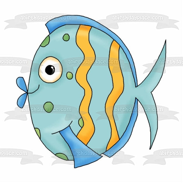 Cartoon Tropical Blue Fish Edible Cake Topper Image ABPID12645