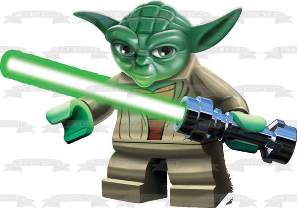 LEGO Star Wars Yoda Lightsaber Edible Cake Topper Image ABPID12674