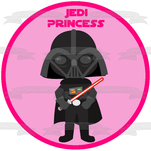 Star Wars Cartoon Darth Vader Jedi Princess Pink Background Edible Cake Topper Image ABPID12715