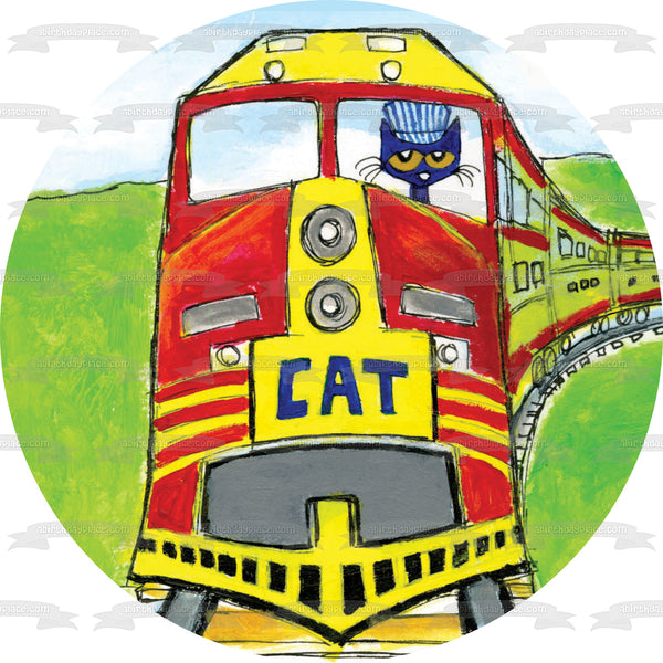 Pete the Cat Train Conductor Edible Cake Topper Image ABPID12736