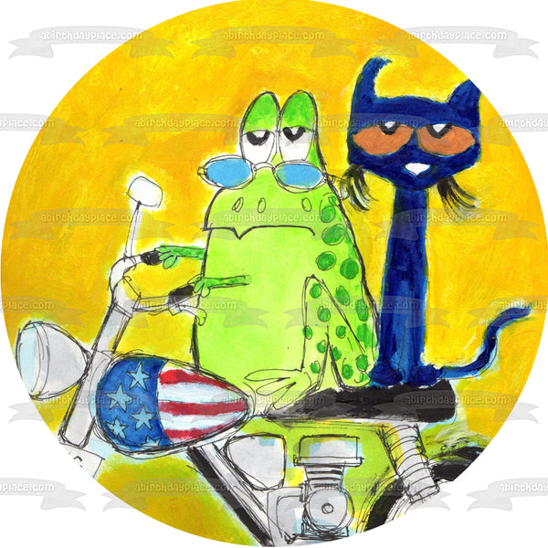 Pete the Cat Alligator Motorcycle Edible Cake Topper Image ABPID12740