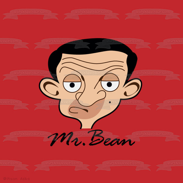 Mr. Bean Cartoon Face Red Background Edible Cake Topper Image ABPID12975