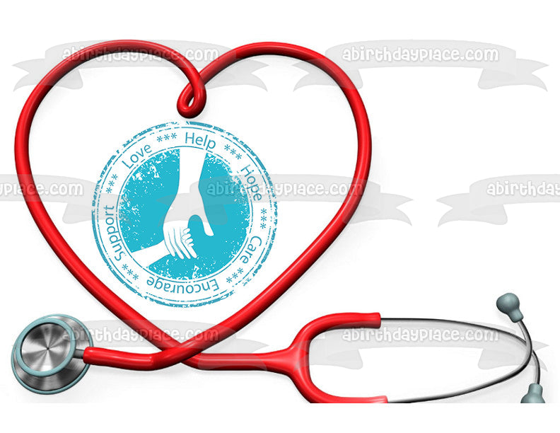 Nurse Doctor Stethoscope Heart Love Help Hope Care Encourage Support Edible Cake Topper Image ABPID13016