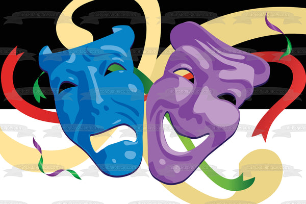 Comedy and Tragedy Drama Masks Edible Cake Topper Image ABPID13046