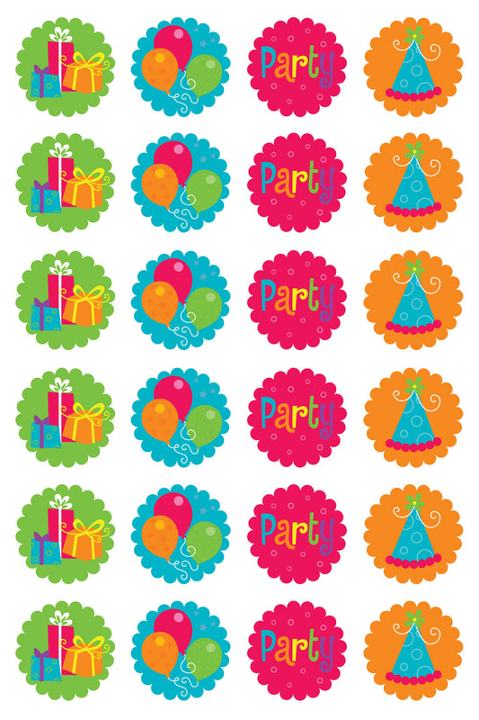 Sombrero de fiesta Globos Regalos Presenta Imágenes comestibles para cupcakes ABPID13054 