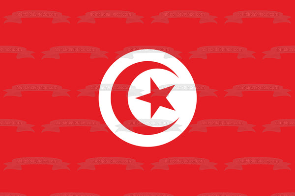 National Flag of Tunisia White Red Crescent Star Edible Cake Topper Image ABPID13076