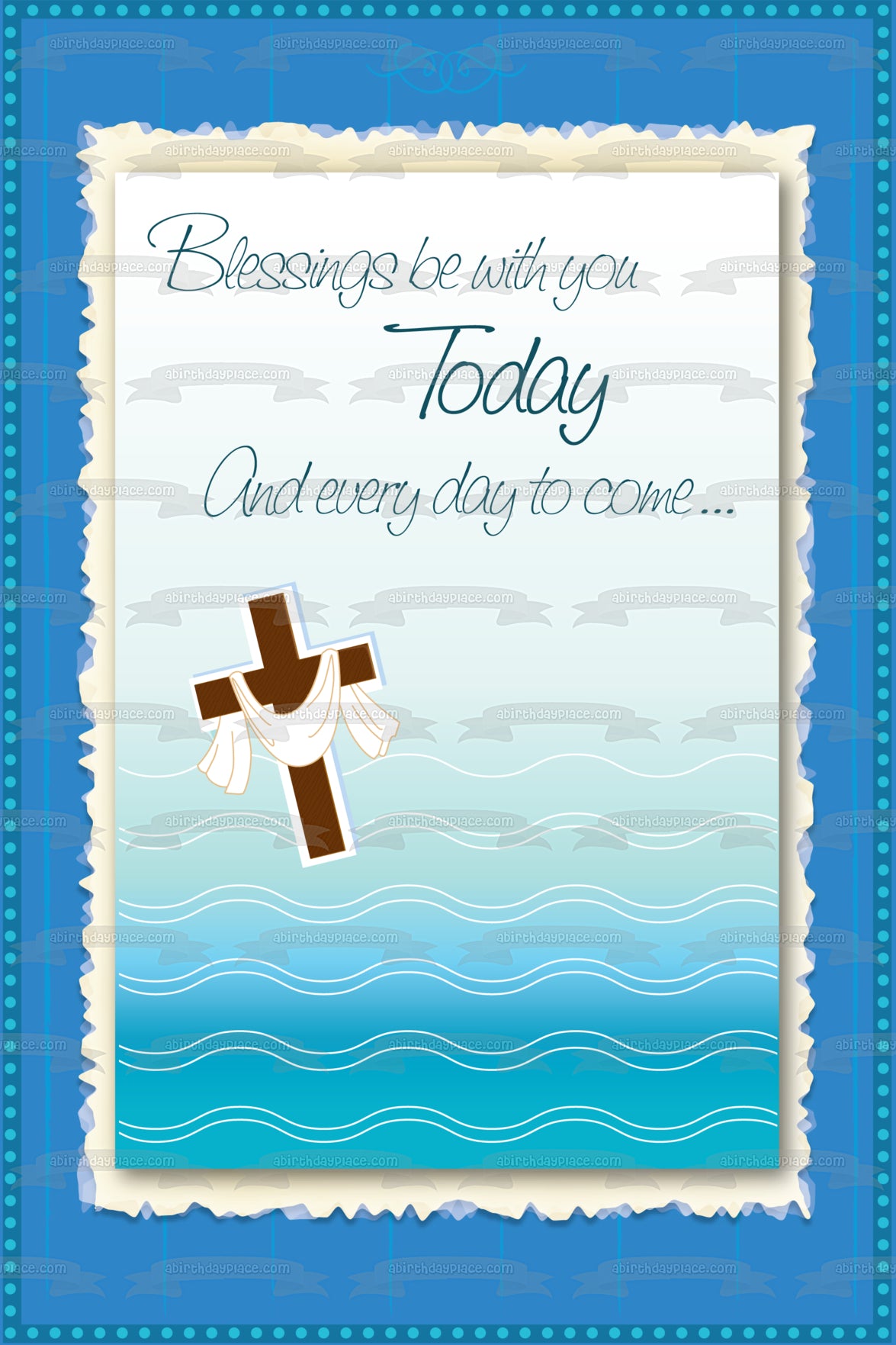 Blessings Be with You Today and Every Day to Come Brown Cross Edible Cake Topper Image ABPID13080