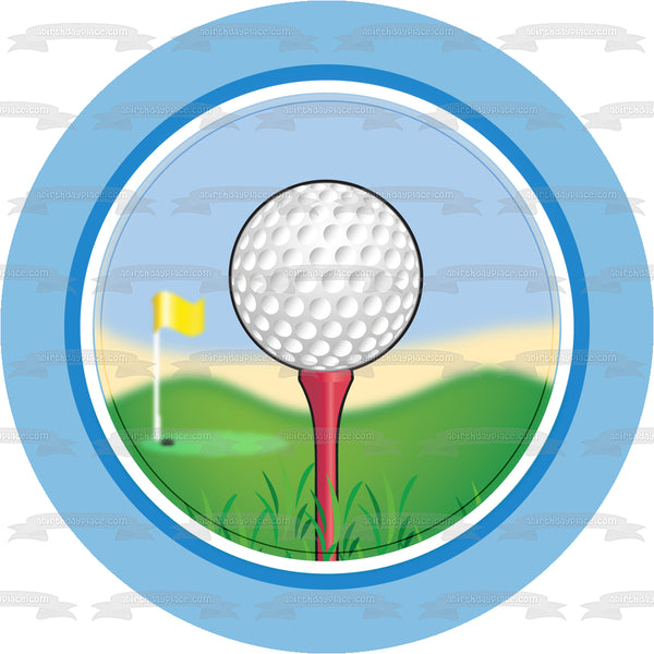 Golf Cartoon Golf Ball Yellow Flag Pink Tee Edible Cake Topper Image ABPID13094
