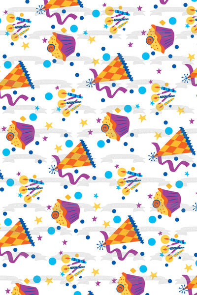 Birthday Party Pattern Party Hats Cupcakes Streamers Stars Edible Cake Topper Image ABPID13101