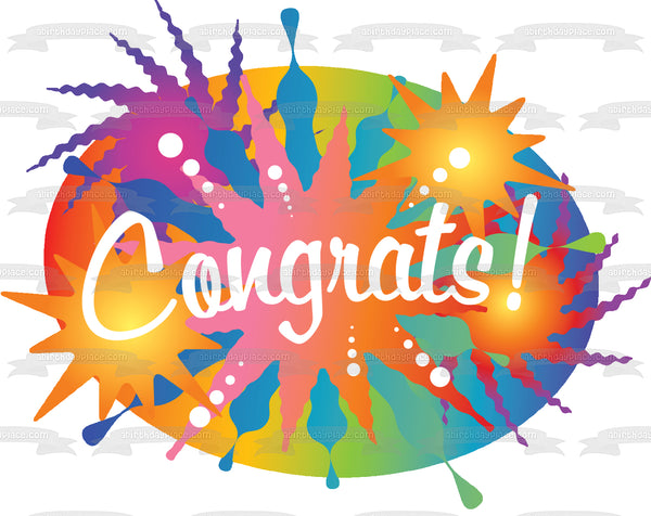 Congratulations Congrats Colored Splash Background Edible Cake Topper Image ABPID13118