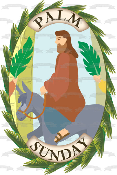 Palm Sunday Donkey Leaves Shepard Edible Cake Topper Image ABPID13152