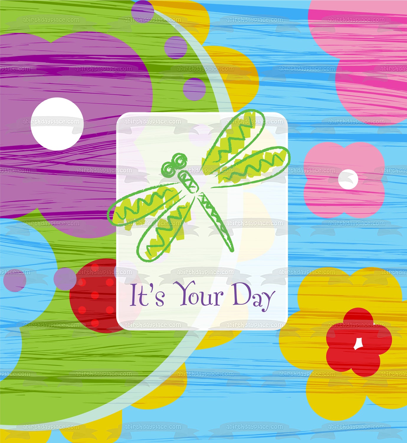 It's Your Day Dragonfly Colorful Flowers Edible Cake Topper Image ABPID13157