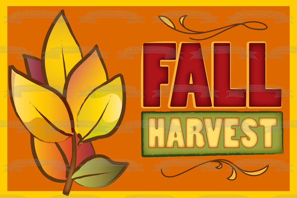 Fall Harvest Colorful Leaves Orange Background Edible Cake Topper Image ABPID13163