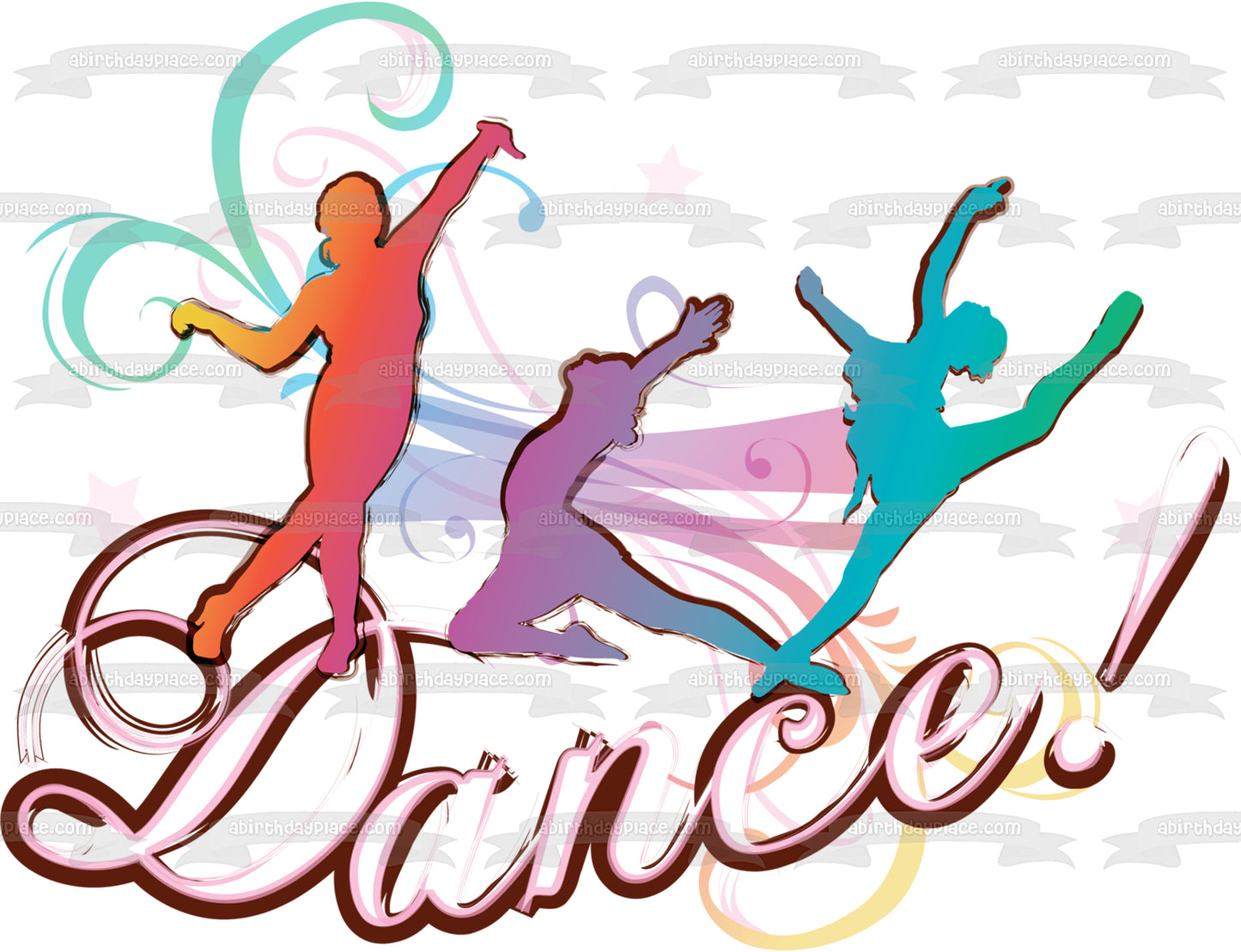 Adorno comestible para tarta con bailarinas de color rosa, morado y azul, imagen ABPID13193 