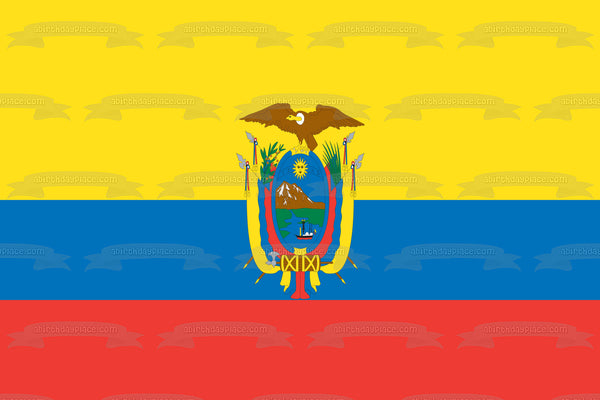 Flag of Ecuador Yellow Red Blue Stripes Eagle Coat of Arms Edible Cake Topper Image ABPID13298