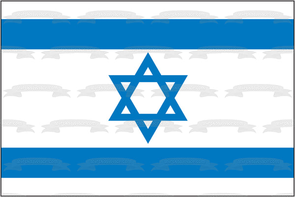 Flag of Israel White Stripes Blue Hexagram Star of David Edible Cake Topper Image ABPID13299
