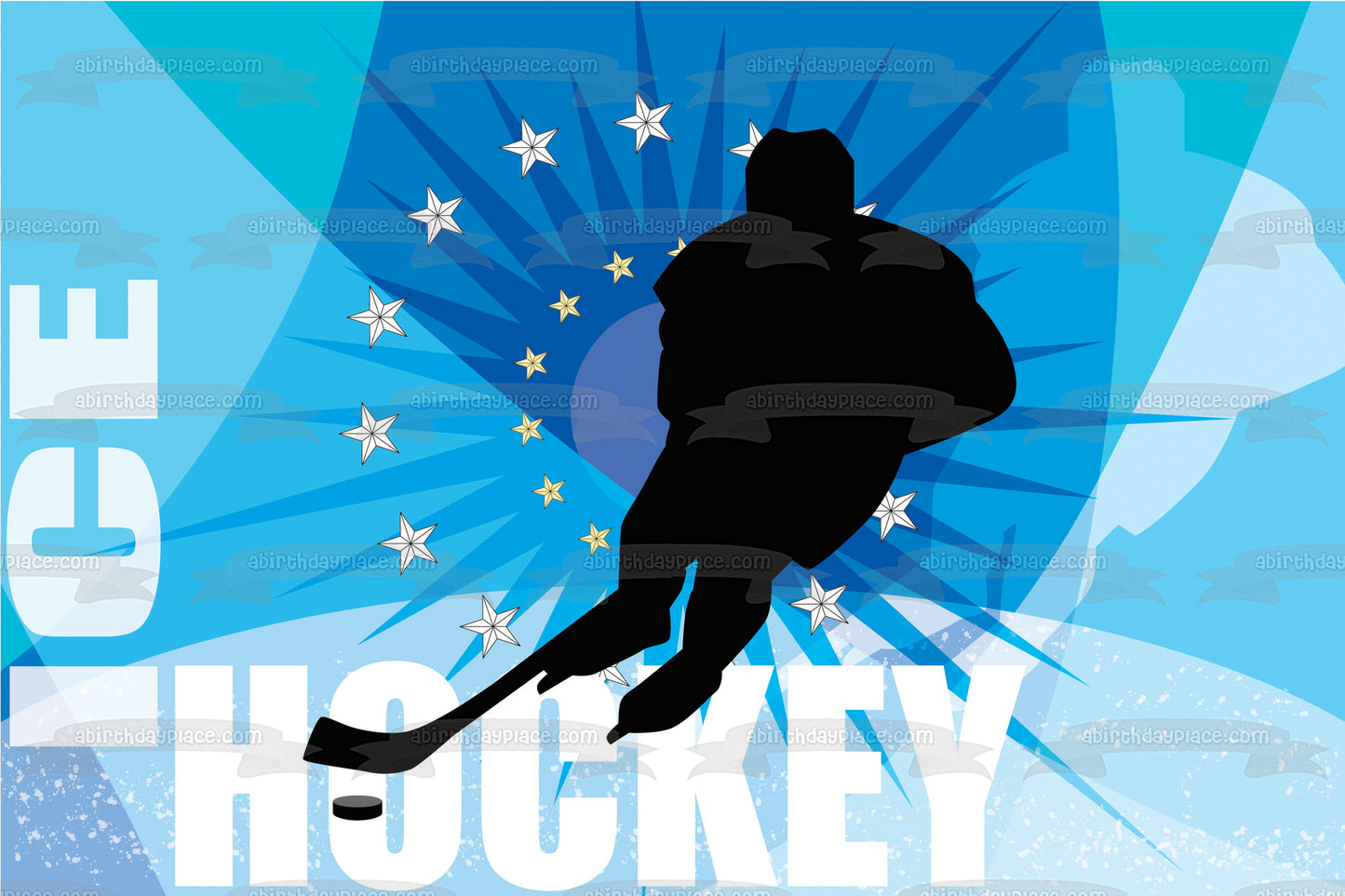 Sports Ice Hockey Player Hockey Stick Puck Stars Edible Cake Topper Image ABPID13313