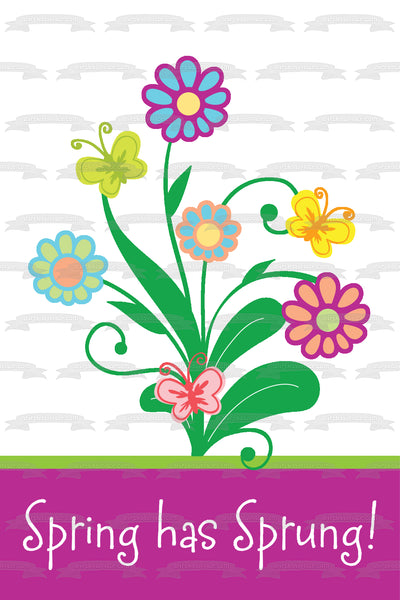 Spring Has Sprung Flowers Butterflies Edible Cake Topper Image ABPID13330