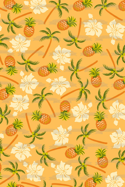 Hawaiian Pineapples Flowers Palm Trees Edible Cake Topper Image ABPID13336