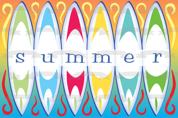 Season Summer Surfboards Green Blue Red Yellow Edible Cake Topper Image ABPID13369