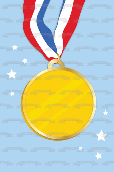 Gold Medal Stars Blue Background Edible Cake Topper Image ABPID13385