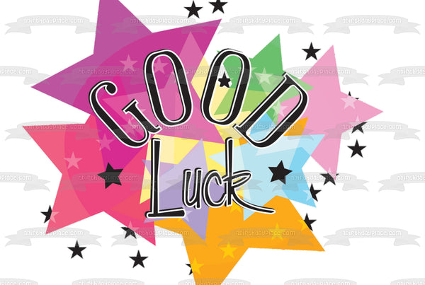 Good Luck Colorful Stars Edible Cake Topper Image ABPID13429