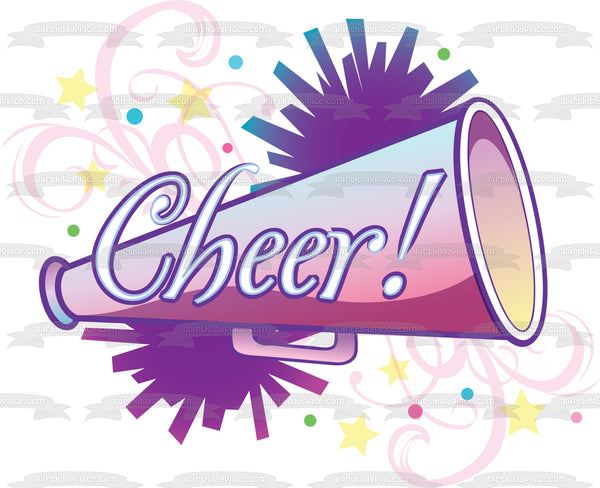 Sports Cheer Leading Cheer Megaphone Pom Poms Edible Cake Topper Image ABPID13440