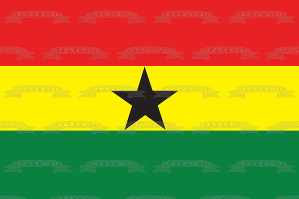Flag of Ghana Red Yellow Green Stripes Black Star Edible Cake Topper Image ABPID13464