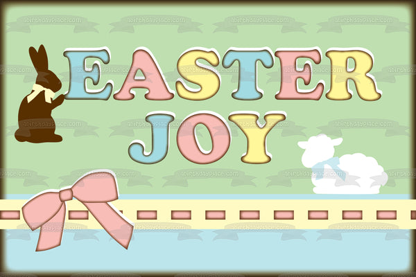 Happy Easter Easter Joy Bunny Lamb Pink Bow Edible Cake Topper Image ABPID13503