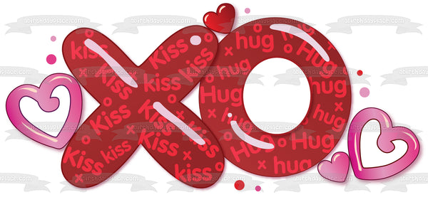 Xo Kiss Hug Hearts Edible Cake Topper Image ABPID13584