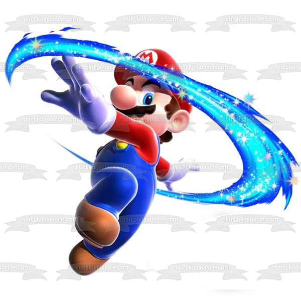 Super Mario Brothers Blue Starry Swirl Edible Cake Topper Image ABPID13650