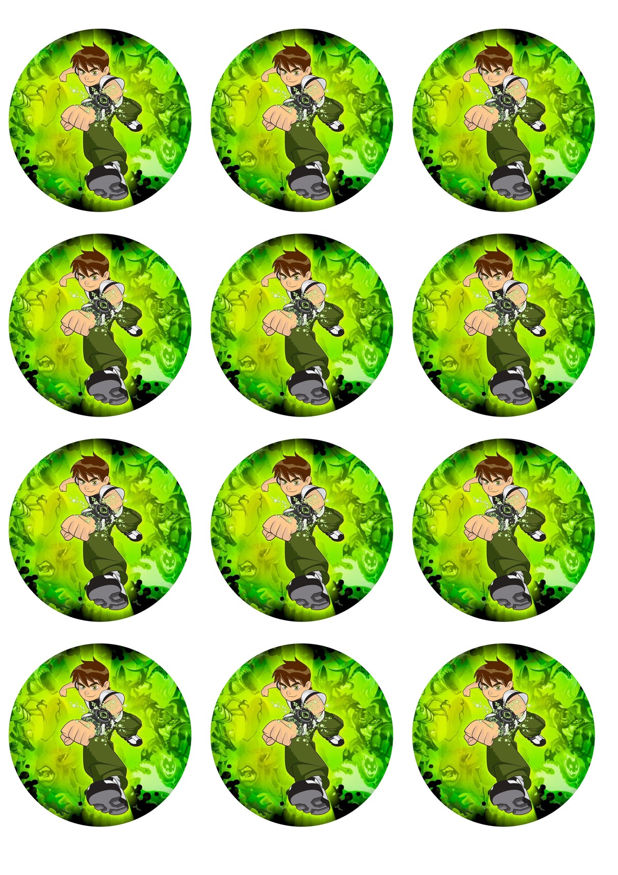 Ben 10 Green Background Edible Cupcake Topper Images ABPID14783