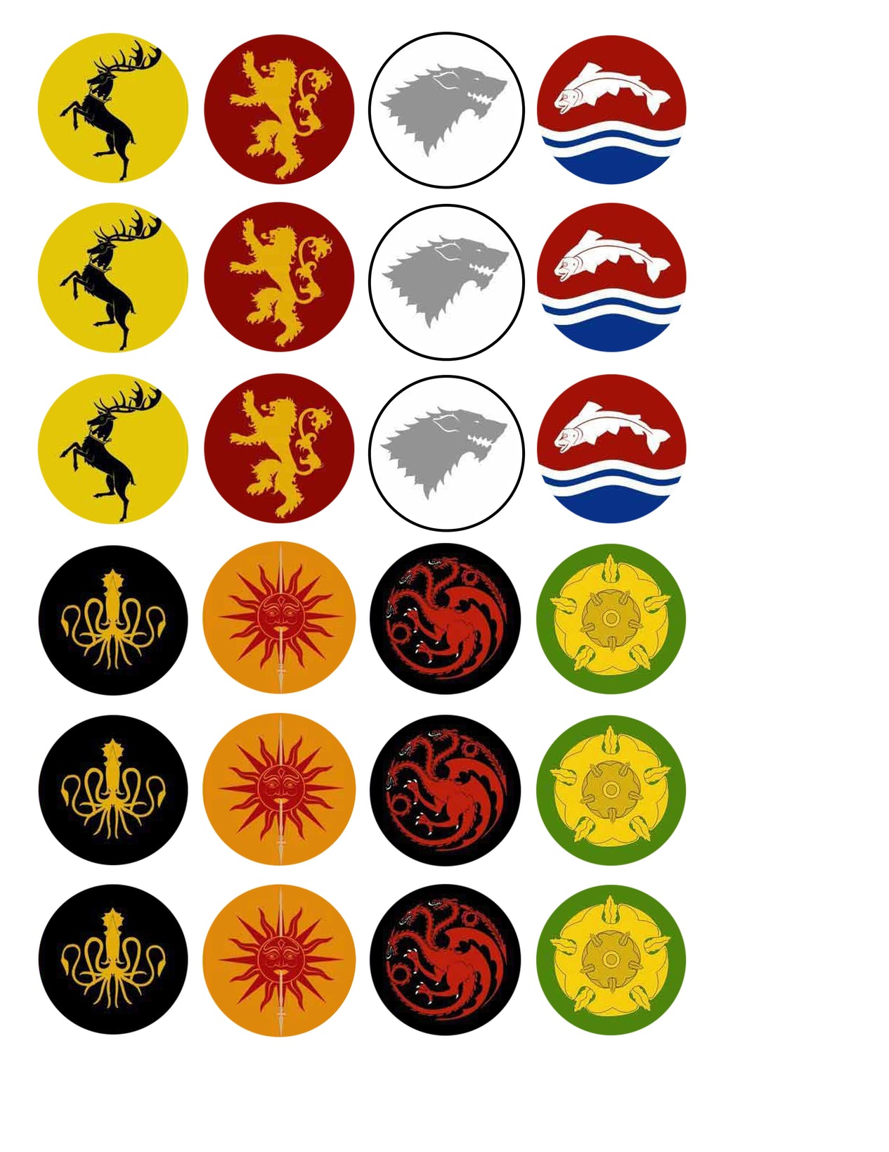 Game of Thrones House Emblems the Dire Wolf House Stark the Lion House Lannister the Dragon House Targaryen Edible Cupcake Topper Images ABPID14787