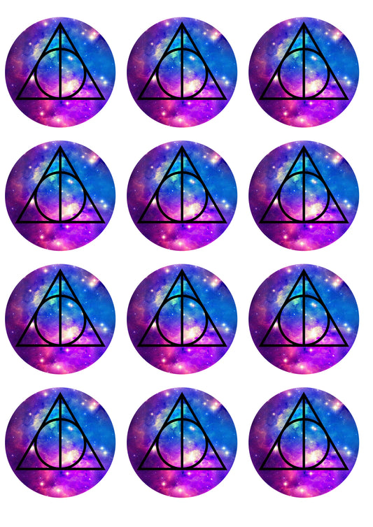 Imágenes de decoración comestible para cupcakes con símbolos de Harry Potter y las Reliquias de la Muerte ABPID14811 