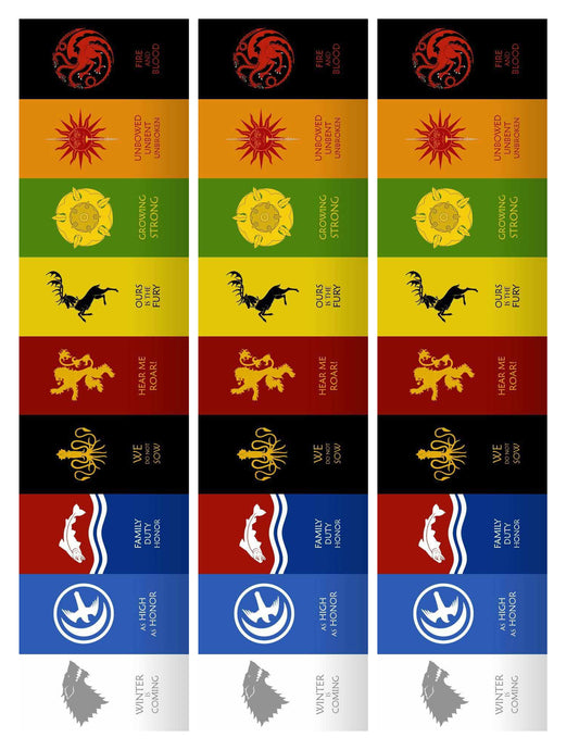 Game of Thrones House Stark House Lannister House Targaryen House Baratheon House Tully House Tyrell House Arryn House Greyjoy House Martell Edible Cake Topper Image Strips ABPID14820