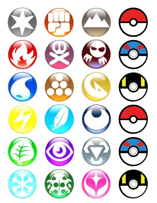 Pokemon Poke Ball Great Ball Ultra Ball Ice Fire Water Electric Poison Normal Flying Ghost Rock Bug Psychic Dark Steel Edible Cupcake Topper Images ABPID14829
