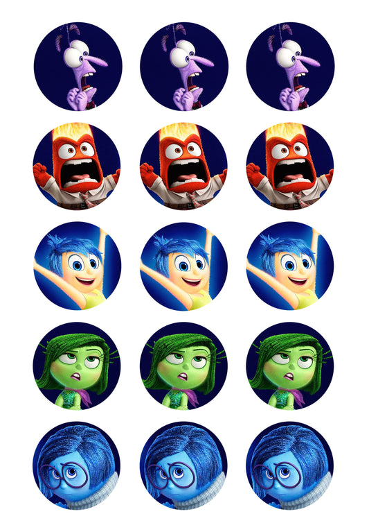 Inside Out Joy Sadness Disgust Fear Anger Edible Cupcake Topper Images ABPID14849