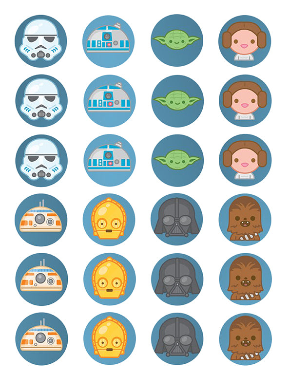 Star Wars Cartoon Chewbaca R2-D2 Yoda Princess Leia Darth Vader Storm Trooper Edible Cupcake Topper Images ABPID14968