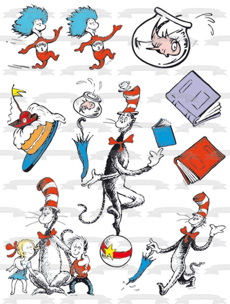 Dr. Seuss Thing 1 Thing 2 The Cat in the Hat Books Fish Edible Cake Topper Image ABPID15051