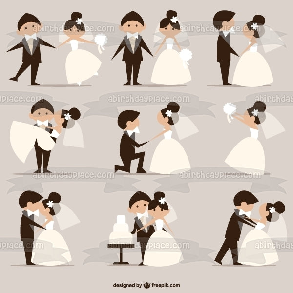 Cartoon Wedding Poses Husband Wife Edible Cake Topper Image ABPID15053