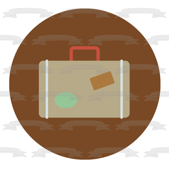 Cartoon Travel Suitcase Tags Brown Background Edible Cake Topper Image ABPID15453