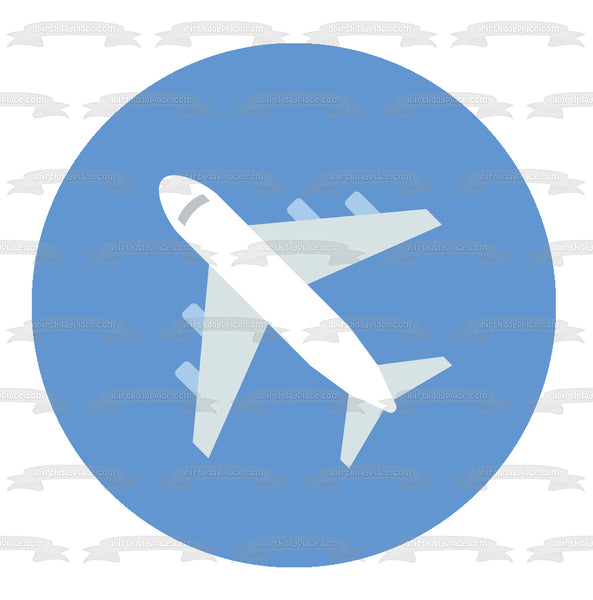 Cartoon Travel White Airplane Blue Background Edible Cake Topper Image ABPID15491