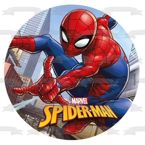 Marvel Spider-Man Shooting Webs Buildings Background Edible Cake Topper Image ABPID21765